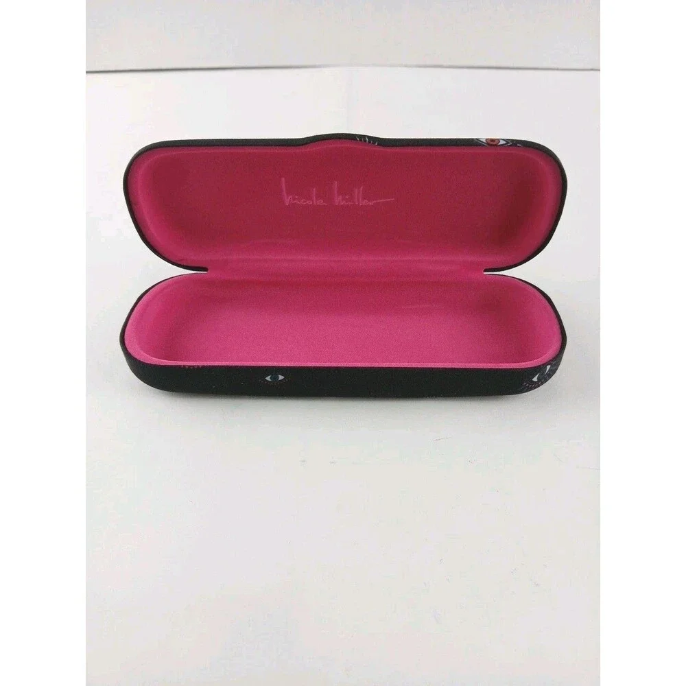 Nicole Miller Hard Clamshell Eye Glass Case Evil Eye Black W/Pink Interior